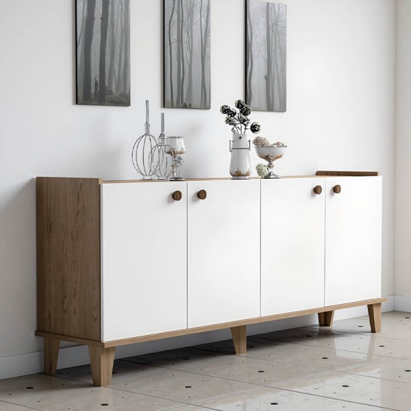 Μπουφές Lethak pakoworld σε oak-λευκή απόχρωση 180x41x78εκ Μπουφές Lethak pakoworld σε oak-λευκή απόχρωση 180x41x78εκ