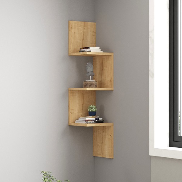 Ραφιέρα γωνιακή τοίχου Insta pakoworld σε oak απόχρωση 25x25x105,5εκ