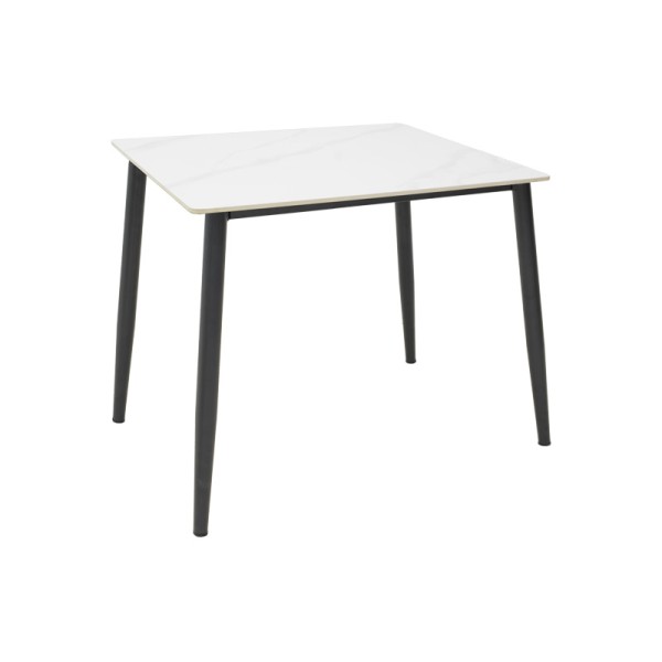 Τραπέζι Gustas pakoworld λευκό μαρμάρου sintered stone-μαύρο μέταλλο 80x80x76εκ