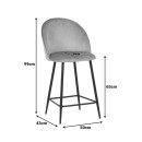 Σκαμπό μπαρ μεσαίου ύψους Perch pakoworld βελούδο σε γκρί απόχρωση με μαύρα μεταλλικά πόδια 50x43x99εκ | Συσκευασία 2 τμχ