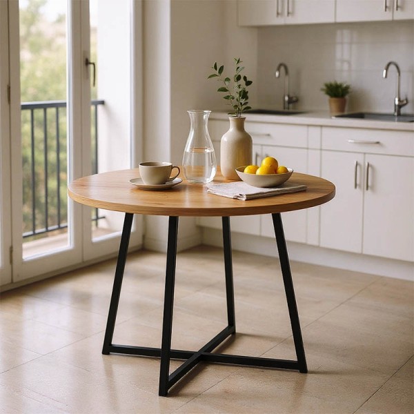 Τραπέζι Sarah Ι pakoworld oak- μαύρα μεταλλικά πόδια Φ100x76εκ