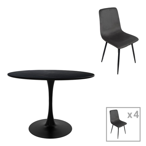 Τραπεζαρία Balou-Grato pakoworld σετ 5τεμ μαύρο Φ120x73εκ