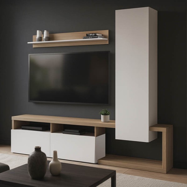 Σύνθετο σαλονιού Leganto pakoworld σε sonoma με λευκή απόχρωση 220.5x35x197.5εκ