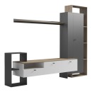 Σύνθετο σαλονιού Ferefia pakoworld σε sonoma με λευκή και ανθρακί απόχρωση 240x45.5x189.5εκ