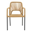 Πολυθρόνα αλουμινίου Norture pakoworld στοιβαζόμενη ανθρακί σκελετός-pe rattan σε φυσική απόχρωση 57x63x82εκ