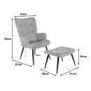 Πολυθρόνα με υποπόδιο Siella pakoworld μαύρο βελούδο και μαύρο μέταλλο πόδι 59x67x94εκ