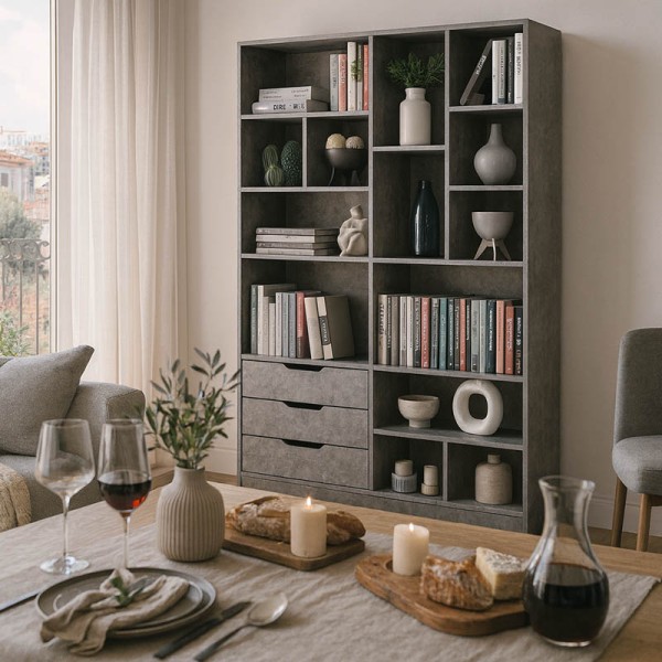 Βιβλιοθήκη Lucinda pakoworld γκρι oak 120x29.8x180.5εκ