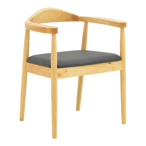 Πολυθρόνα Joube pakoworld rubberwood σε φυσική απόχρωση με μαύρο pu μαξιλάρι 59x48x73εκ | Συσκευασία 2 τμχ