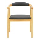 Πολυθρόνα Sandi pakoworld rubberwood σε φυσική απόχρωση με μαύρο pu μαξιλάρι 50x60x80εκ | Συσκευασία 2 τμχ