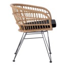 Πολυθρόνα Naoki pakoworld με μαξιλάρι pe rattan σε φυσική απόχρωση και μαύρα μεταλλικά πόδια 63x61x79εκ