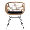 Πολυθρόνα Naoki pakoworld με μαξιλάρι pe rattan σε φυσική απόχρωση και μαύρα μεταλλικά πόδια 63x61x79εκ
