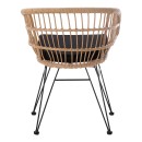 Πολυθρόνα Naoki pakoworld με μαξιλάρι pe rattan σε φυσική απόχρωση και μαύρα μεταλλικά πόδια 63x61x79εκ
