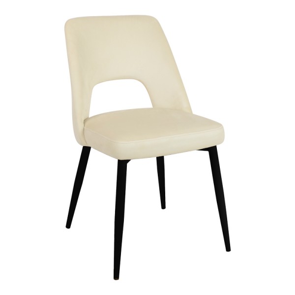 Καρέκλα Murde pakoworld μπεζ βελούδο και μεταλλικά πόδια σε μαύρη απόχρωση 48.5x61x89εκ