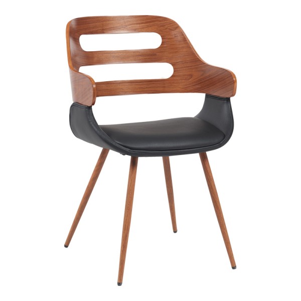 Πολυθρόνα Fern pakoworld PU μαύρο-ξύλο καρυδί απόχρωση 52x59x80εκ