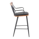 Σκαμπό μπαρ Posse pakoworld μέταλλο μαύρο-καρυδί ξύλο-μαύρο pu 48x54x92.5εκ