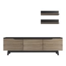 Σύνθετο σαλονιού Kasia pakoworld σε μαύρο μαρμάρου-sonoma απόχρωση 180x35x48.5εκ