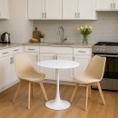 Τραπεζαρία Elijah-Gaston pakoworld σετ 3τεμ pp-pu σε taupe-λευκή απόχρωση με φυσικό πόδι Φ60x74εκ