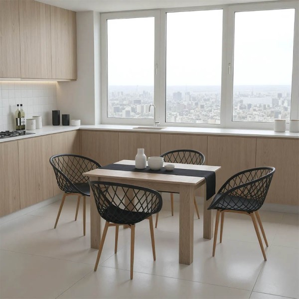 Τραπεζαρία Manka-Ezra pakoworld σετ 5τεμ σε sonoma-μαύρη απόχρωση 110x80x77εκ