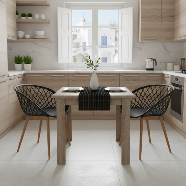 Τραπεζαρία Manka-Ezra pakoworld σετ 3τεμ σε sonoma truffle-μαύρη απόχρωση 80x80x77εκ