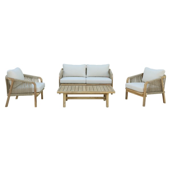 Σαλόνι κήπου Malibu pakoworld μασίφ ξύλο ακακίας-ύφασμα μπεζ