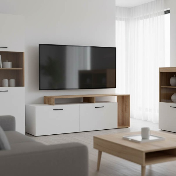 Έπιπλο τηλεόρασης Tobler pakoworld σε oak- λευκή απόχρωση 170x40x53εκ
