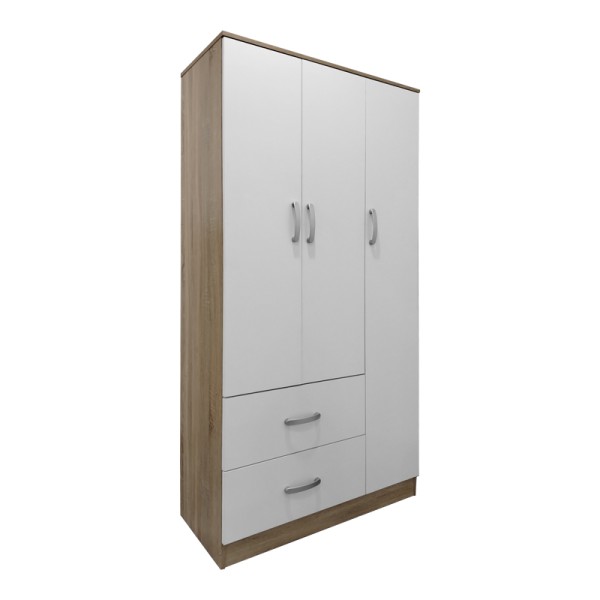 Ντουλάπα τρίφυλλη με 2 συρτάρια Lego pakoworld σε sonoma-λευκή απόχρωση 90x42x180εκ