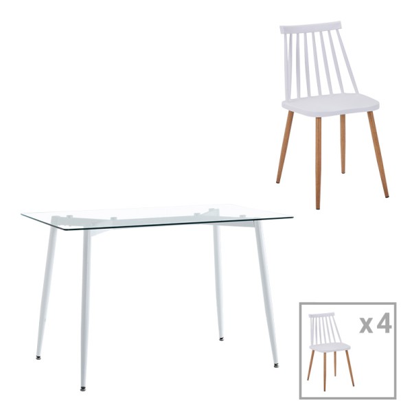 Τραπεζαρία Quana-Aurora I pakoworld σετ 5τεμ σε διάφανο-λευκή απόχρωση 120x70x75εκ