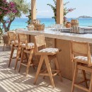 Σκαμπό bar Winslow pakoworld ξύλο rubberwood ανοικτό καρυδί-pvc rattan φυσικό-ύφασμα γκρι 44.5x46x98εκ | Συσκευασία 2 τμχ
