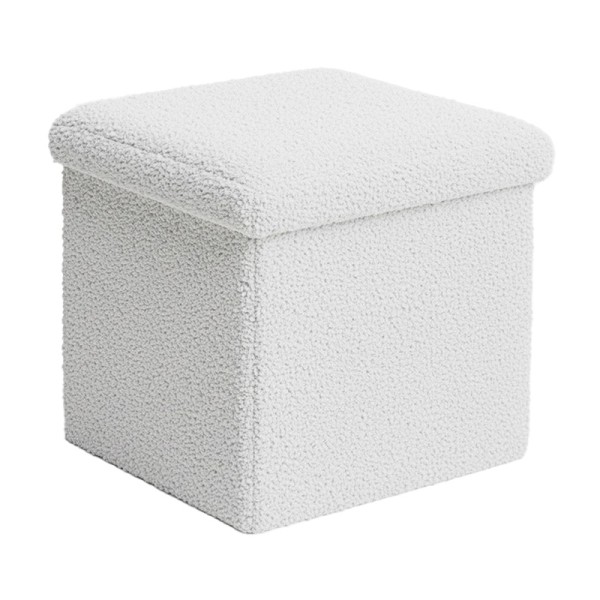 Σκαμπό-μπαούλο Crystal pakoworld μπουκλέ ύφασμα σε ivory απόχρωση 38x38x38εκ