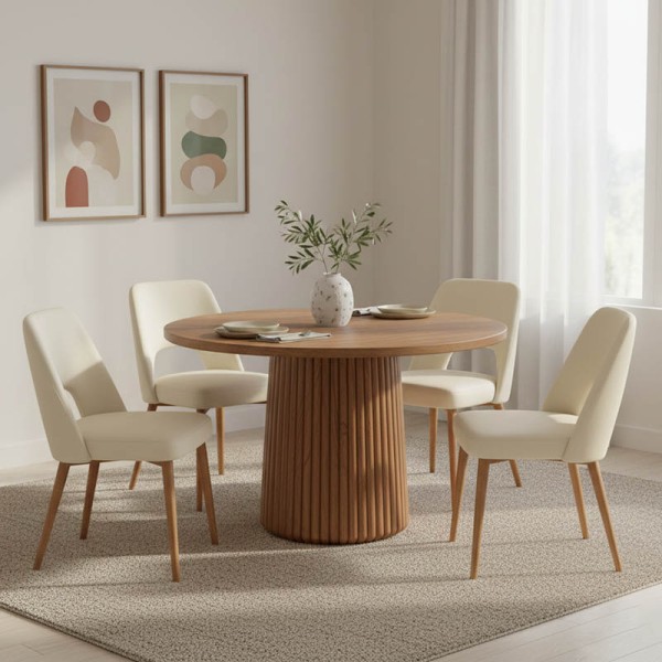 Τραπέζι Tully pakoworld μασίφ ξύλο ακακίας σε καρυδί απόχρωση Φ120x75εκ