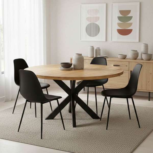 Τραπέζι Royalty pakoworld μασίφ ξύλο mango 4εκ σε φυσική απόχρωση-πόδι μεταλλικό μαύρο Φ130x77εκ