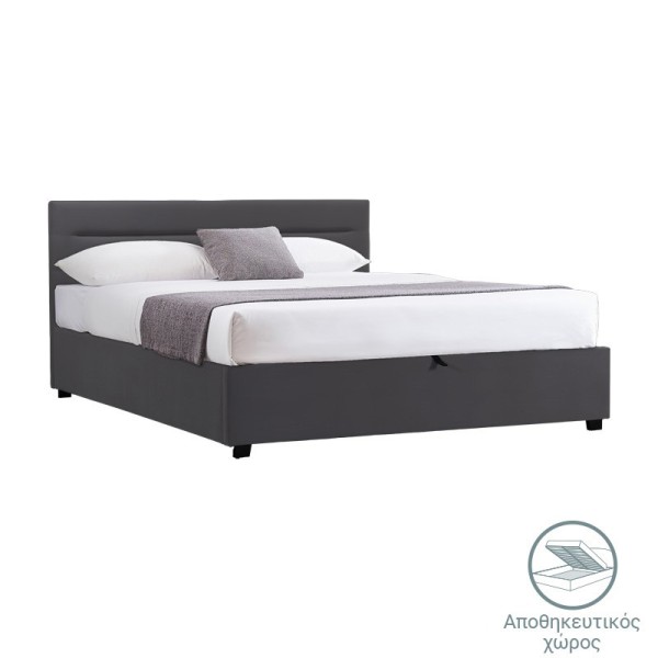 Κρεβάτι Molito pakoworld ανθρακί βελούδο με αποθηκευτικό χώρο150x200εκ
