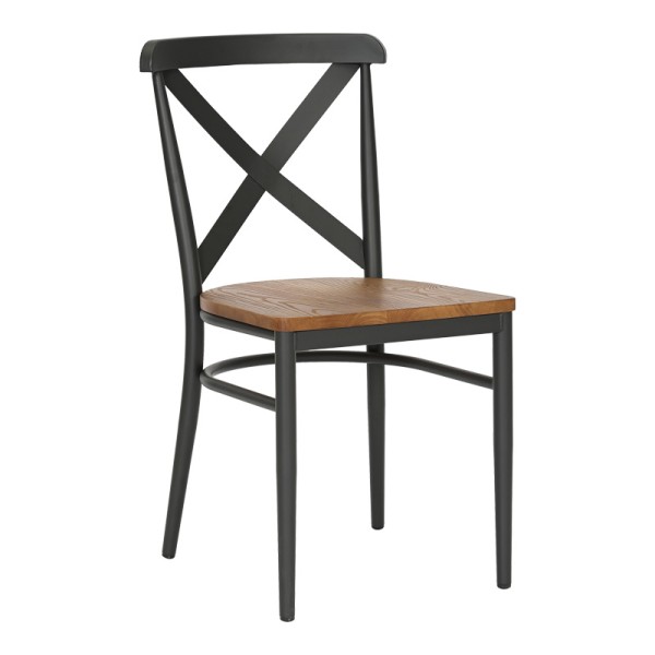 Καρέκλα Ferona pakoworld σκελετός ανθρακί μέταλλο με rubberwood σε φυσική απόχρωση 52.5x44.5x84εκ | Συσκευασία 2 τμχ