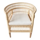 Πολυθρόνα Necorian paakoworld teak ξύλο με pe rattan σε φυσική απόχρωση και λευκό μαξιλάρι 80x70x87εκ