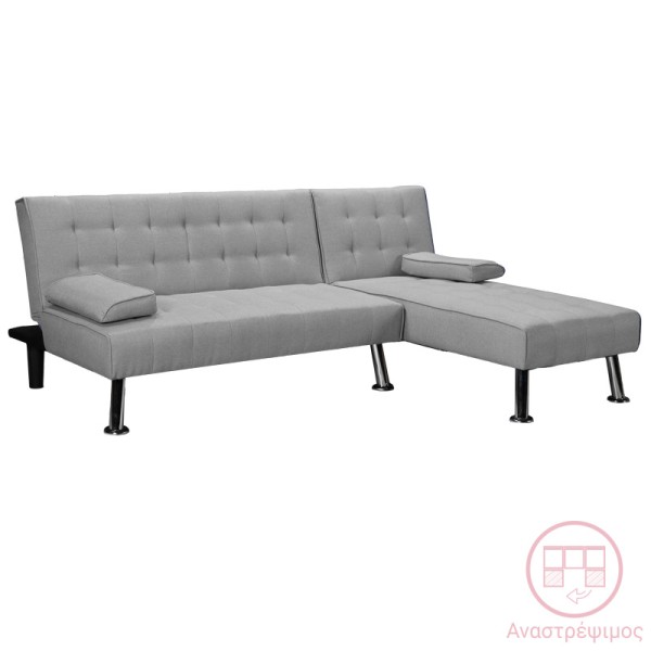 Γωνιακός καναπές-κρεβάτι αναστρέψιμος Brisk pakoworld γκρι ύφασμα 200x146x75εκ