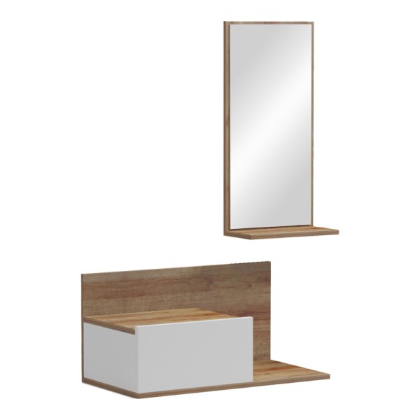 Έπιπλο εισόδου με καθρέπτη Miranda pakoworld σε λευκή-oak απόχρωση 60x30x89.5εκ