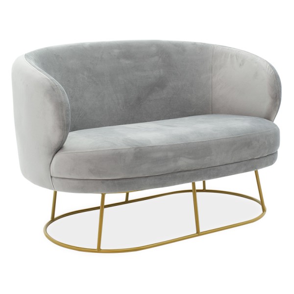 Καναπές 2θέσιος Rony pakoworld βελούδο γκρι-χρυσό 132x82x83εκ