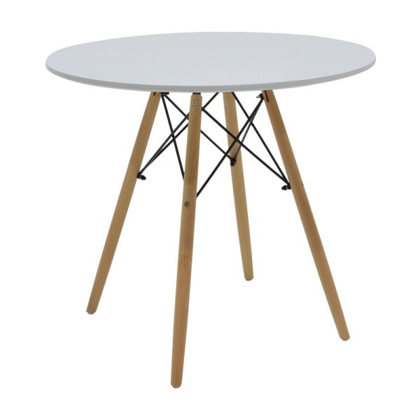 Τραπέζι Julita pakoworld MDF λευκό-πόδια σε φυσική απόχρωση Φ80x73εκ