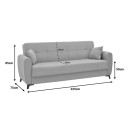 Καναπές-κρεβάτι με αποθηκευτικό χώρο τριθέσιος Lincoln pakoworld ανοιχτό γκρι ύφασμα 225x75x85εκ