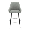 Σκαμπό bar Cody pakoworld μεταλλικό μαύρο-ύφασμα ανοιχτό γκρι antique | Συσκευασία 2 τμχ