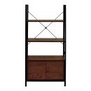 Ραφιέρα επιδαπέδια με ντουλάπι Kuili pakoworld μέταλλο μαύρο-mdf σε καρυδί απόχρωση 60x36x121εκ