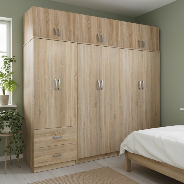 Ντουλάπα εξάφυλλη με πατάρι Lego I pakoworld sonoma 240x42x240εκ