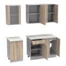 Σύνθεση κουζίνας Festa IV pakoworld μελαμίνη σε sonoma απόχρωση και πάγκο σε ανοιχτό γκρι 160x60x85εκ