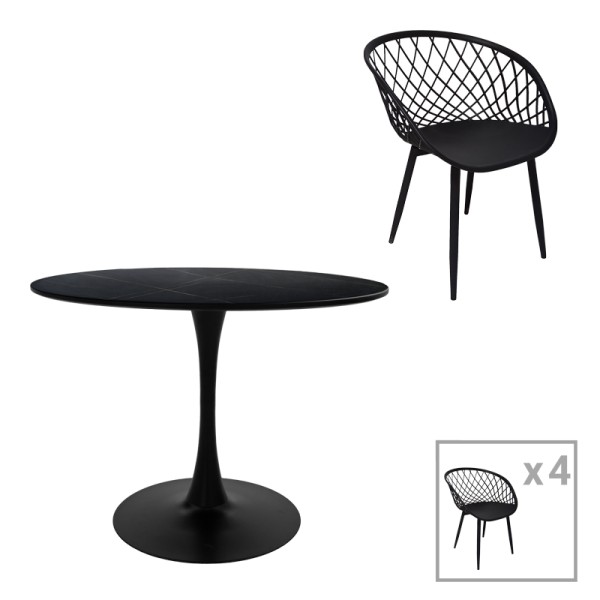 Τραπεζαρία Ezra-Balou pakoworld σετ 5τεμ pp-mdf σε μαύρη απόχρωση Φ120x73εκ