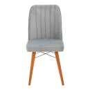 Καρέκλα Vespera I pakoworld βελούδο γκρι-καρυδί πόδι | Συσκευασία 4 τμχ