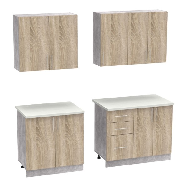 Σύνθεση κουζίνας Festa V pakoworld μελαμίνη σε sonoma απόχρωση και πάγκο σε ανοιχτό γκρι 180x60x85εκ