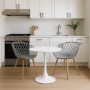 Τραπεζαρία Elijah-Ezra pakoworld σετ 3τεμ pp-pu σε γκρι-λευκή απόχρωση με φυσικό πόδι Φ60x74εκ