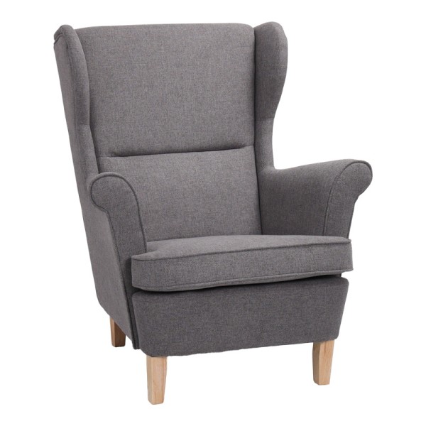 Πολυθρόνα - μπερζέρα Malei pakoworld ύφασμα σε γκρι απόχρωση-ξύλινα πόδια 85x93x100εκ