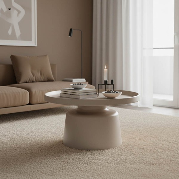 Τραπέζι σαλονιού Ginoze pakoworld μέταλλο σε cappuccino απόχρωση Φ70x42,5εκ