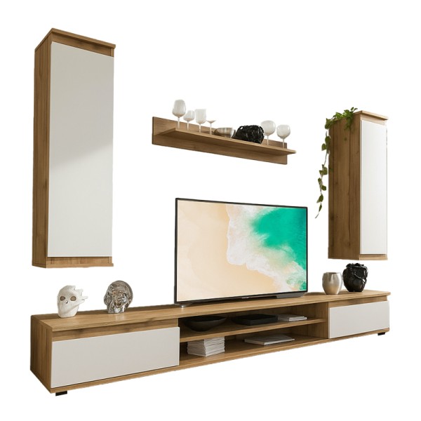 Σύνθετο σαλονιού Sandro pakoworld καρυδί-λευκό 175x37x160εκ